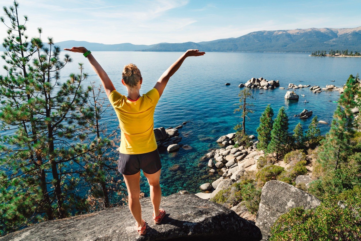 Lake Tahoe alpine lake and ridge view