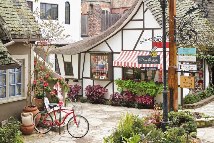 Scenic town street with charming storefronts